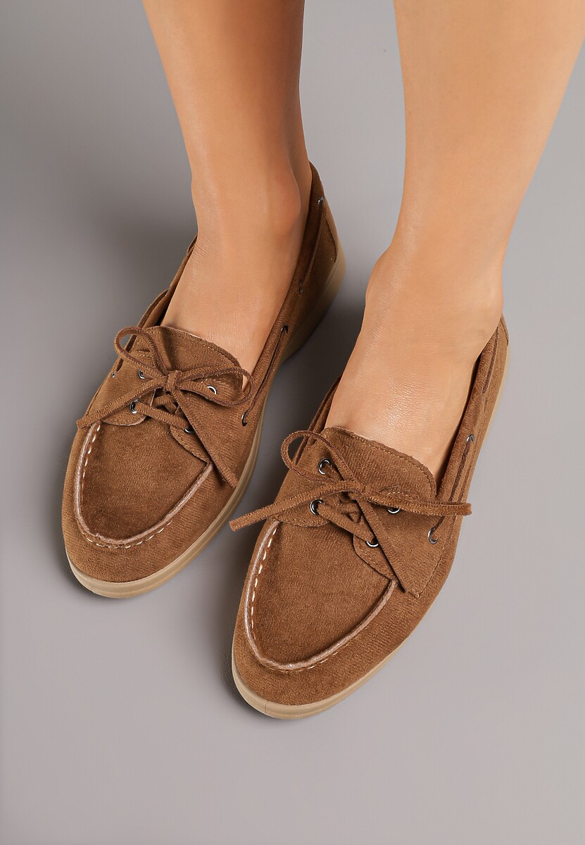 Jasnobrązowe Mokasyny ze Sznurowaniem i Kokardką Rilamala