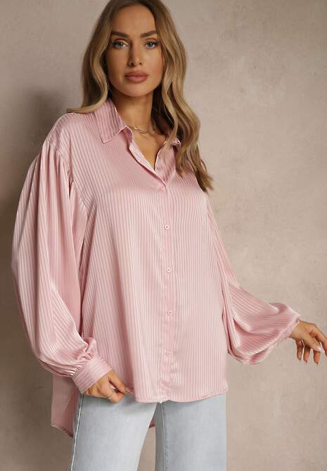 Różowa Koszula z Dłuższym Tyłem i Bufiastymi Rękawami Zivane