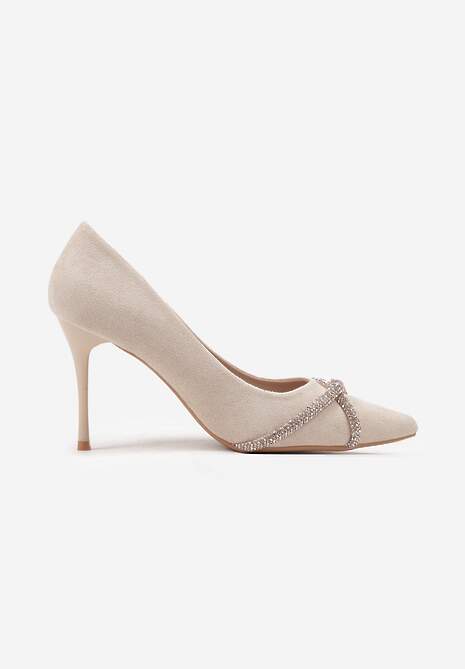 Beżowe Szpilki z Ekozamszu z Cyrkoniowymi Paseczkami Merithrae