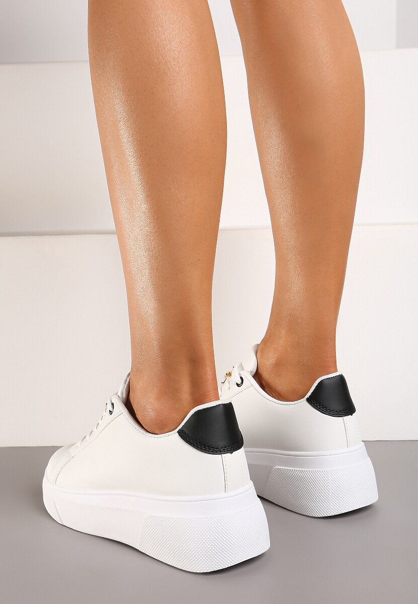 Biało-Czarne Casualowe Sneakersy na Platformie z Cyrkoniami i Zawieszkami na Sznurowadłach Timawel