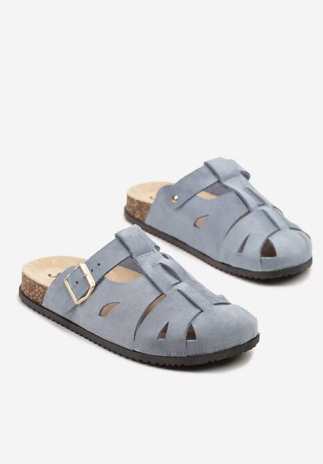 Niebieskie Klapki w Stylu Chodaków Zdobione Wycięciami Wisae