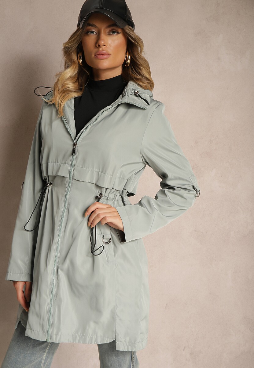 Beżowa Kurtka Parka z Odpinanym Kapturem i Troczkiem w Talii Labiana