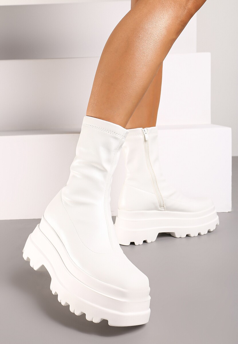 Białe Botki Workery na Platformie na Suwak z Dopasowaną Cholewką Driefra