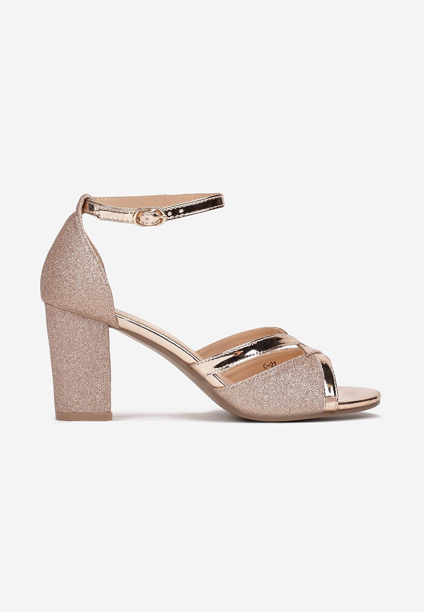 Szampańskie Sandały Brokatowe na Słupku Layo
