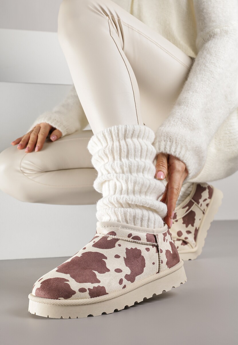 Brązowe w krowie łaty Niskie Śniegowce o Wsuwanym Fasonie Alodra