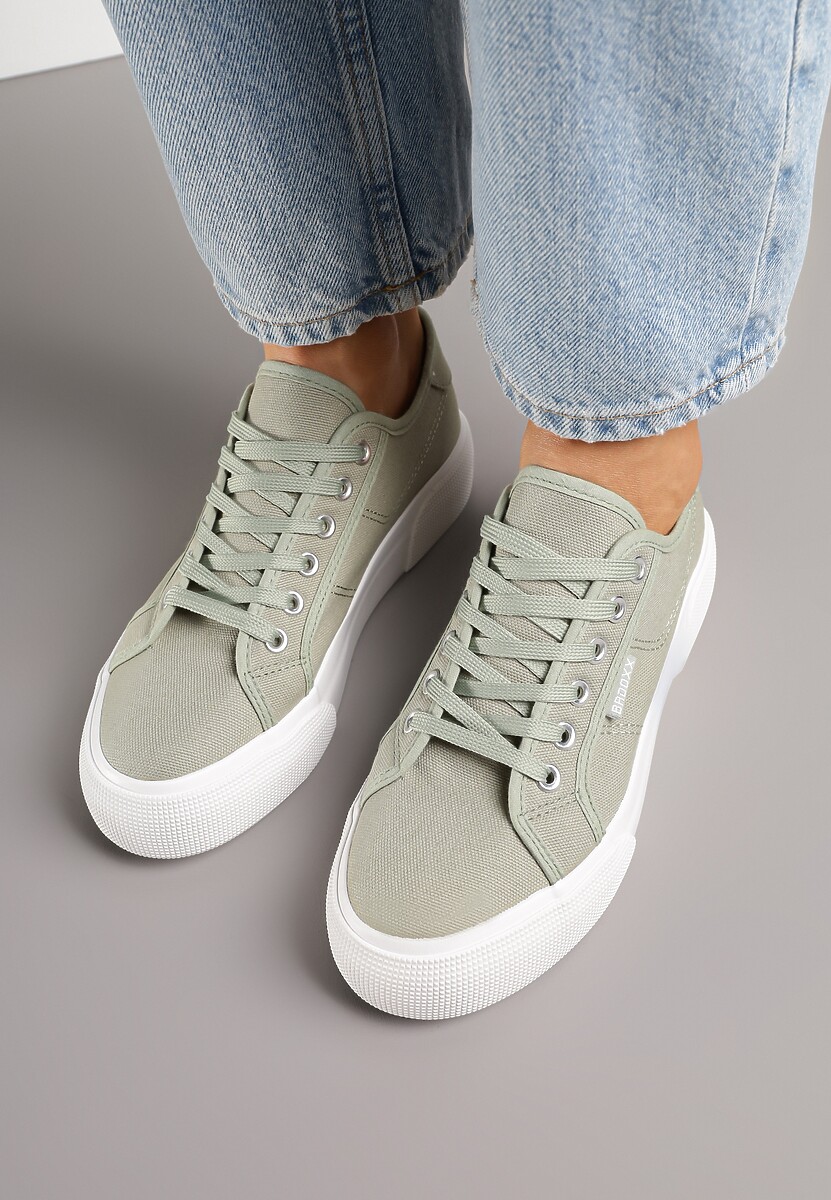 Zielone Casualowe Trampki przed Kostkę na Platformie ze Sznurowaniem Reapita