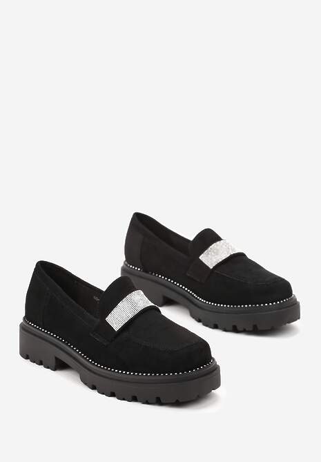 Czarne Mokasyny na Platformie z Błyszczącymi Cyrkoniami Araunaia