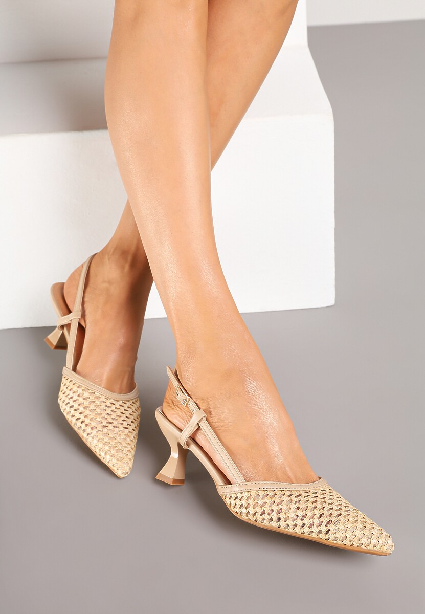 Beżowe Sandały z Ażurowej Siateczki na Kaczuszce ze Szpiczastym Noskiem Morirra