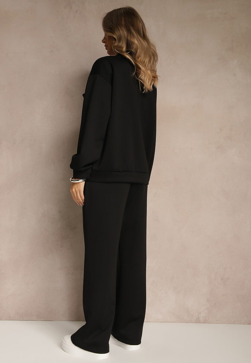 Czarny Komplet Dresowy z Bawełny Zasuwana Bluza i Spodnie Teviora