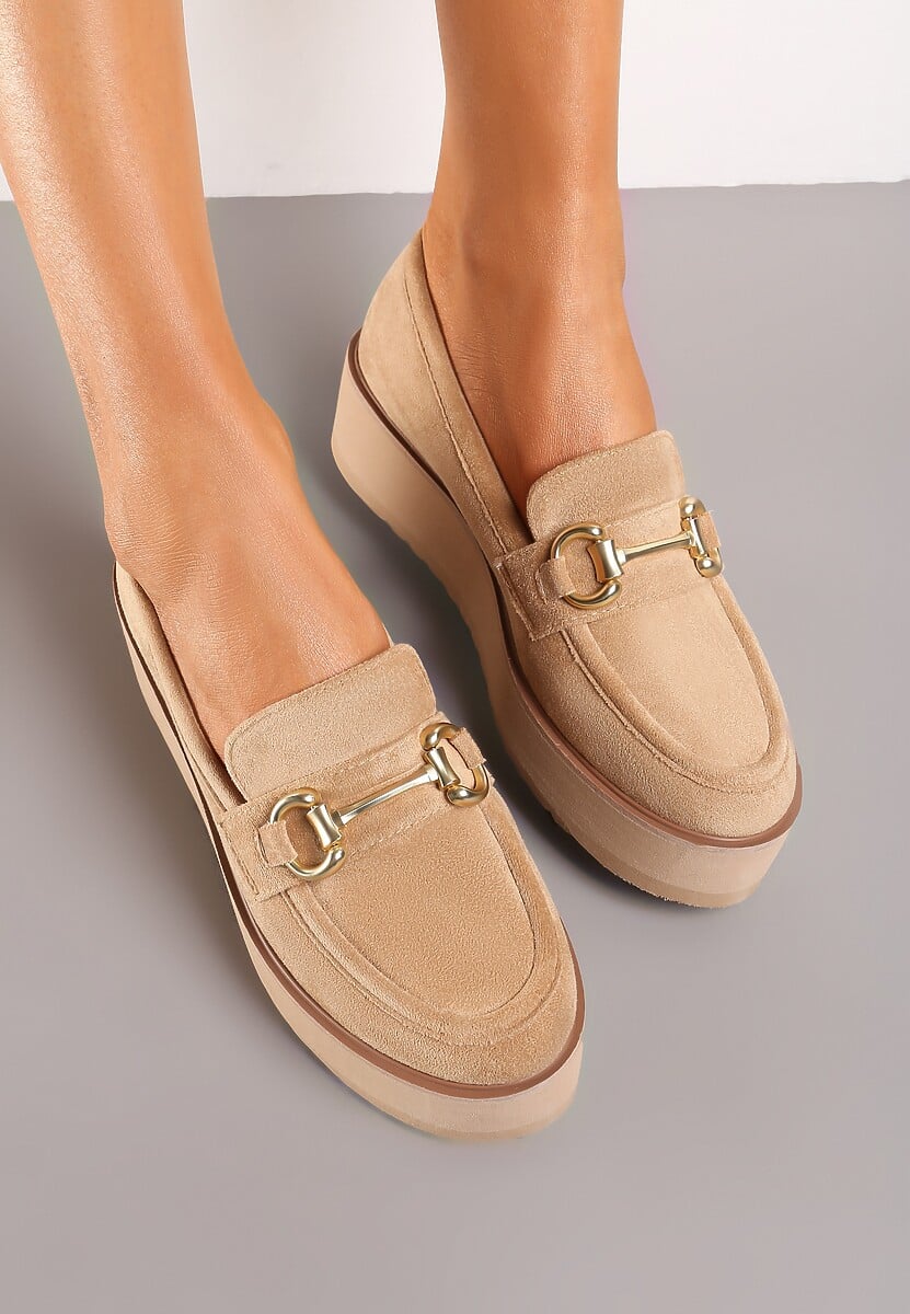 Ciemnobeżowew Mokasyny na Grubej Podeszwie Berilla