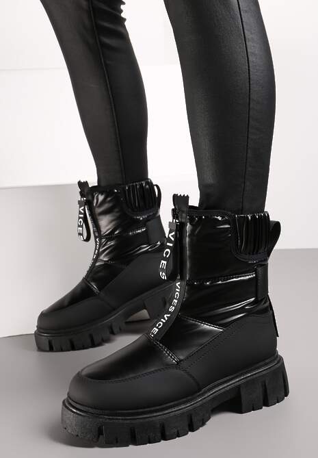 Czarne Śniegowce z Pikowaną Cholewką i Suwakiem Desmoria