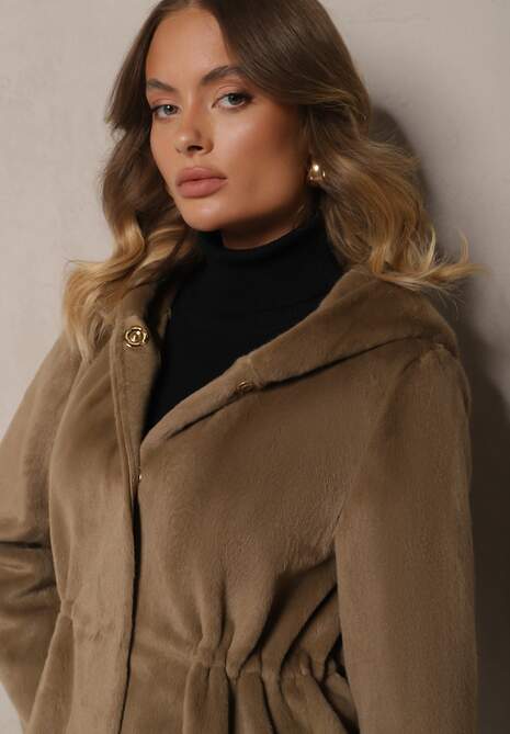 Ciemnozielona Futrzana Kurtka Parka z Kapturem Evelinne