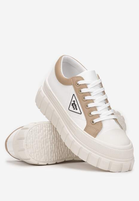 Białe Trampki na Platformie z Przeszyciami i Sznurowaniem Anaiza