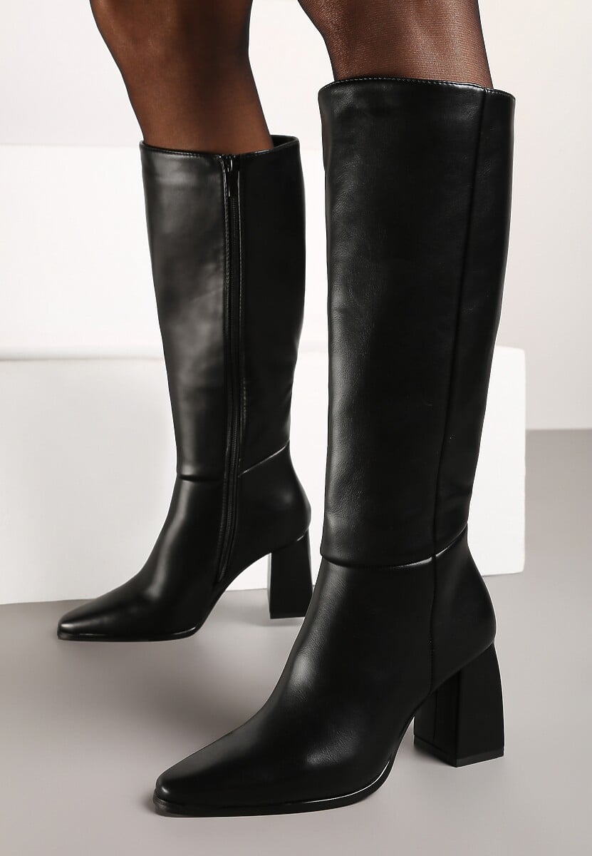 Czarne Casualowe Kozaki na Słupku Linnariela