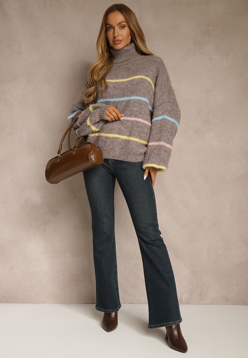 Beżowy Golf z Wełną w Paski Monallesa