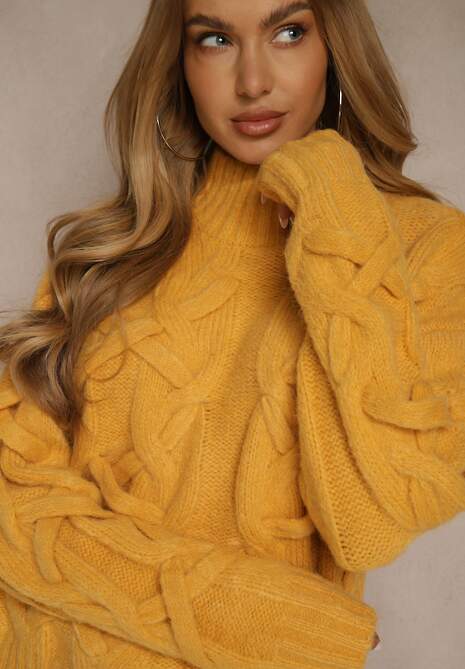 Żółty Golf z Dodatkiem Wełny ze Strukturalnym Splotem Fedansa