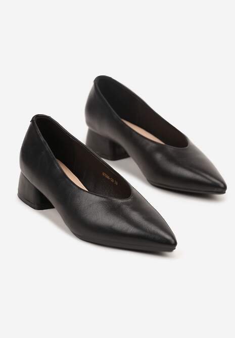 Czarne Czółenka Vices na Obcasie Typu Słupek ze Skórzaną Wkładką Rilomena