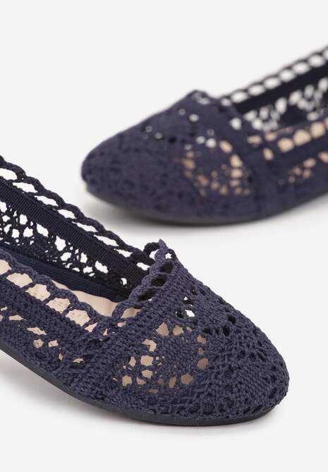Granatowe Ażurowe Balerinki na Płaskiej Podeszwie Atley