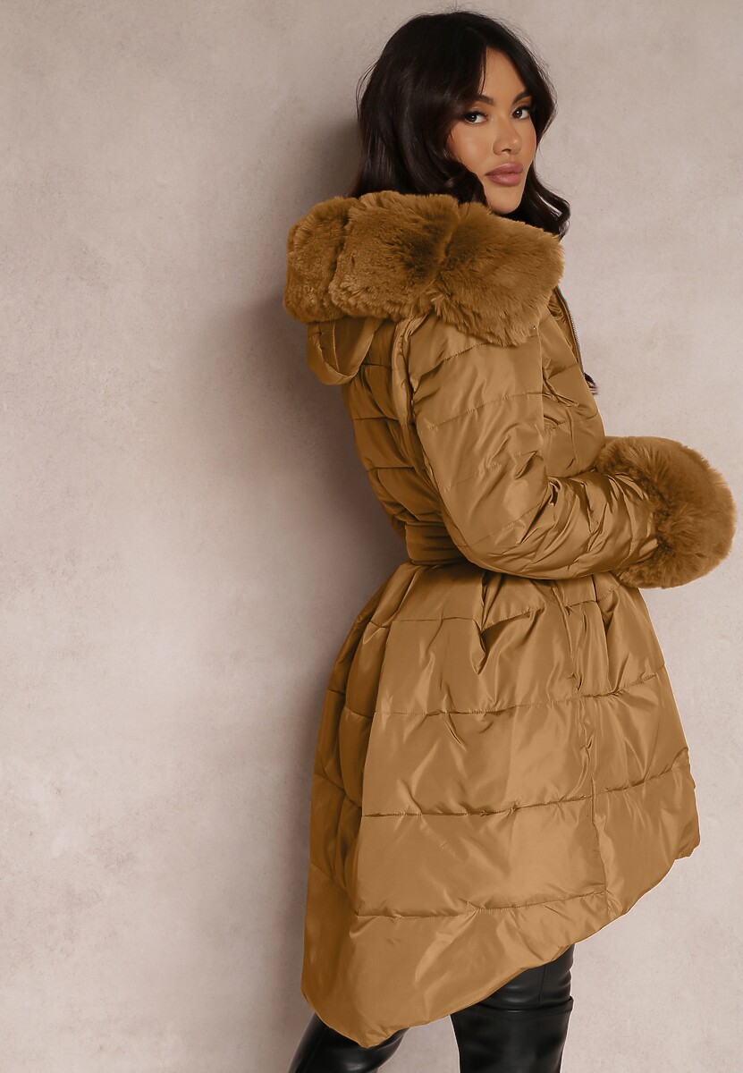 Brązowa Kurtka Pikowana z Futerkiem Pasilinai