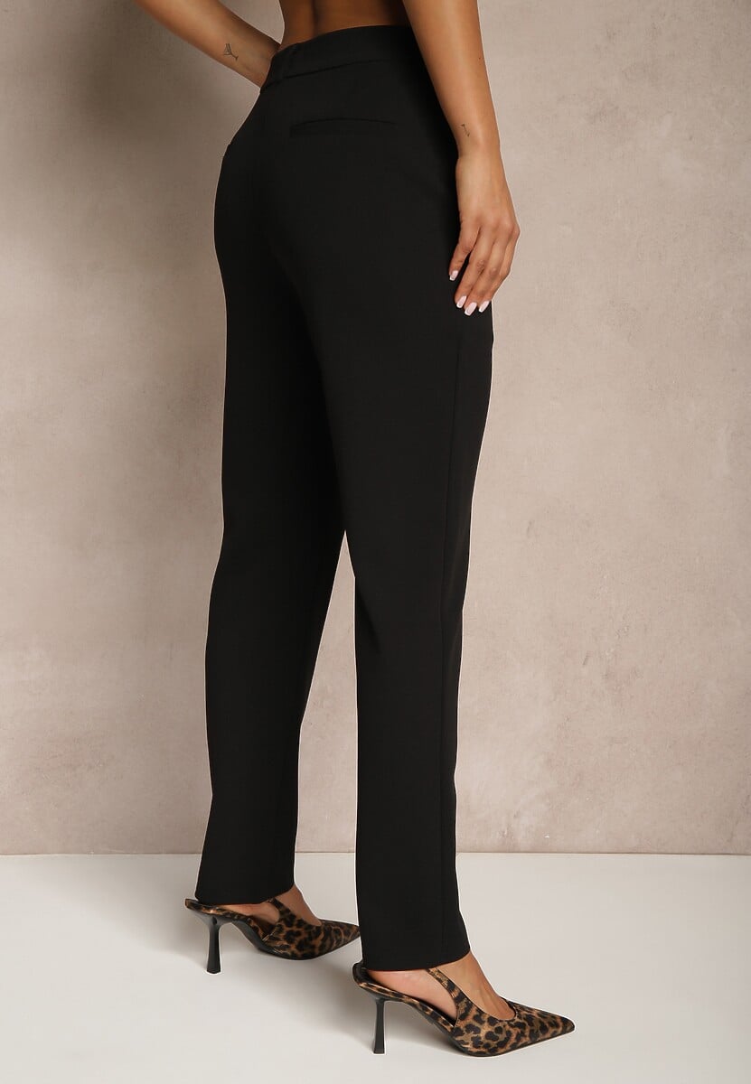 Czarne Spodnie z Wiskozą o Garniturowym Kroju High Waist Senaridra