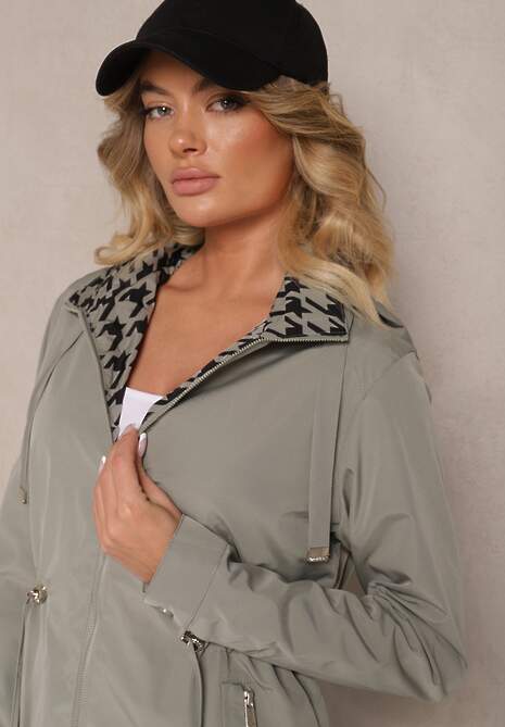 Ciemnozielona Kurtka w Stylu Parki ze Ściągaczem w Talii Arivienne