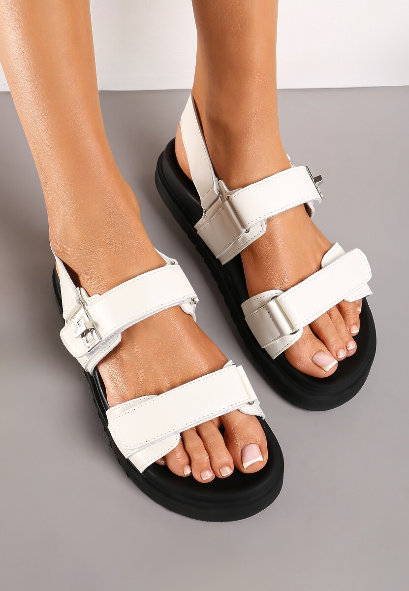Białe Sandały Chunky Zapinane na Rzepy Macoto