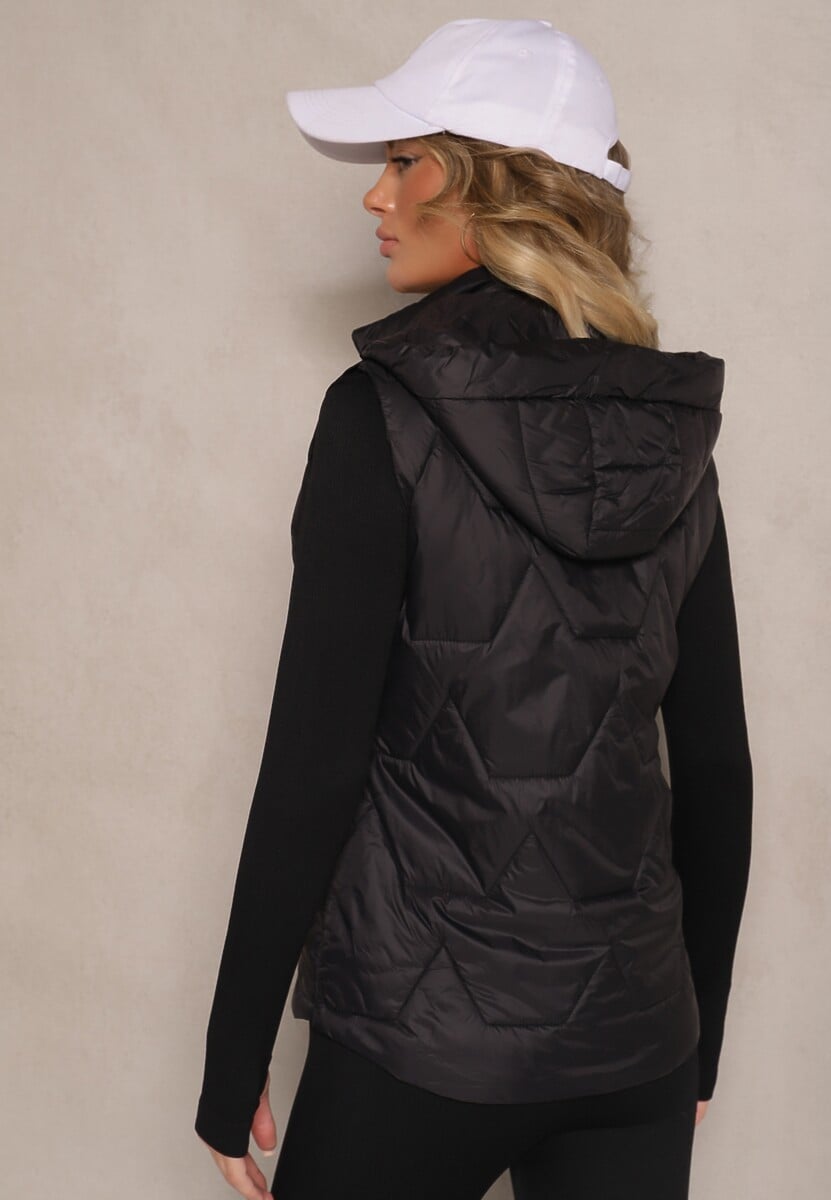 Czarna Pikowana Kamizelka z Odpinanym Kapturem Falidi