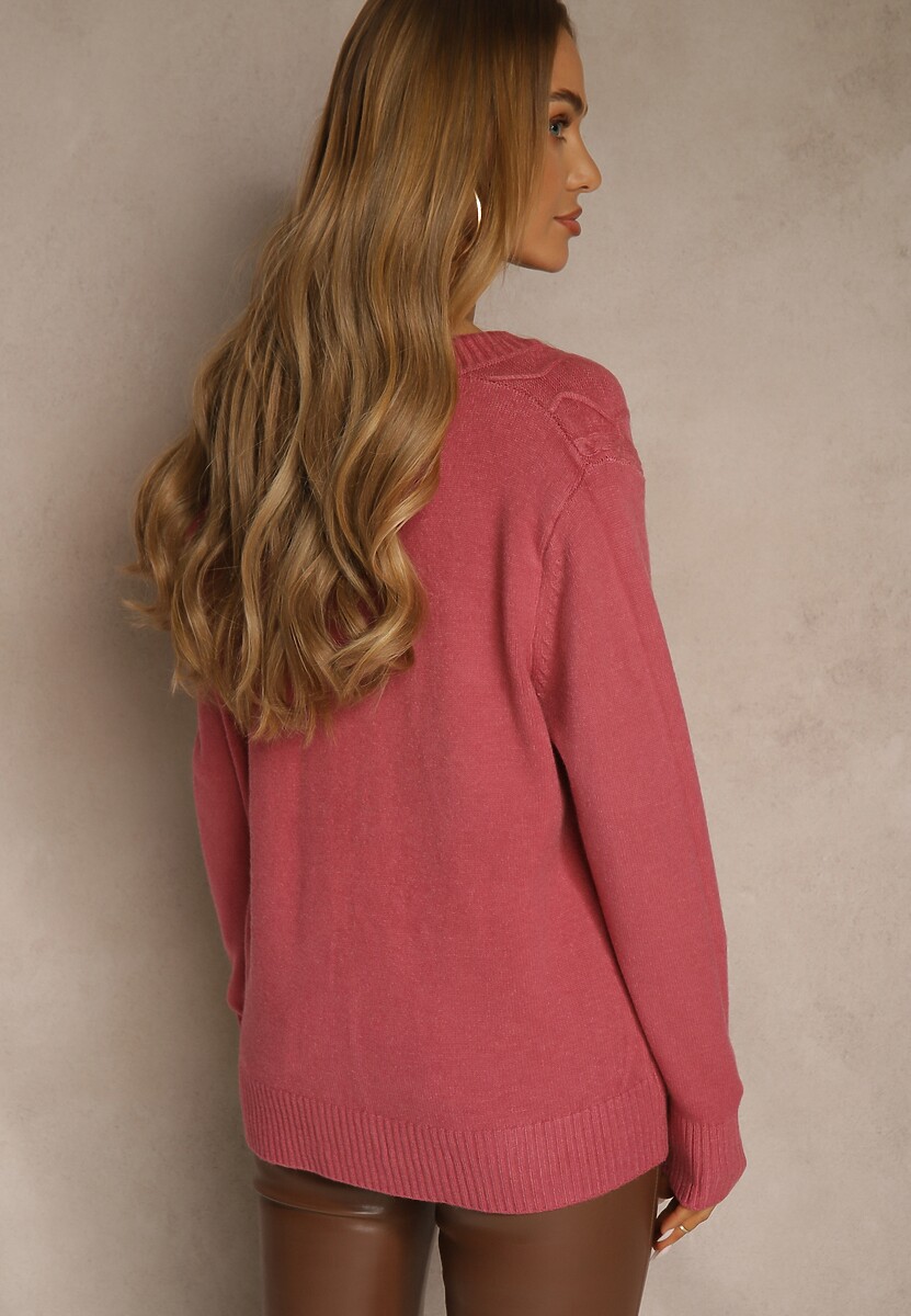 Ciemnoróżowy Kardigan z Bawełną i Tłoczonym Wzorem Reisina