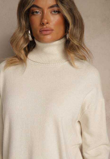 Jasnobeżowy Golf z Dodatkiem Kaszmiru z Przeszyciami po Bokach Avenella