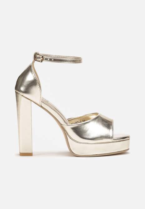 Złote Sandały z Otwartym Noskiem na Platformie i Słupku Anatine