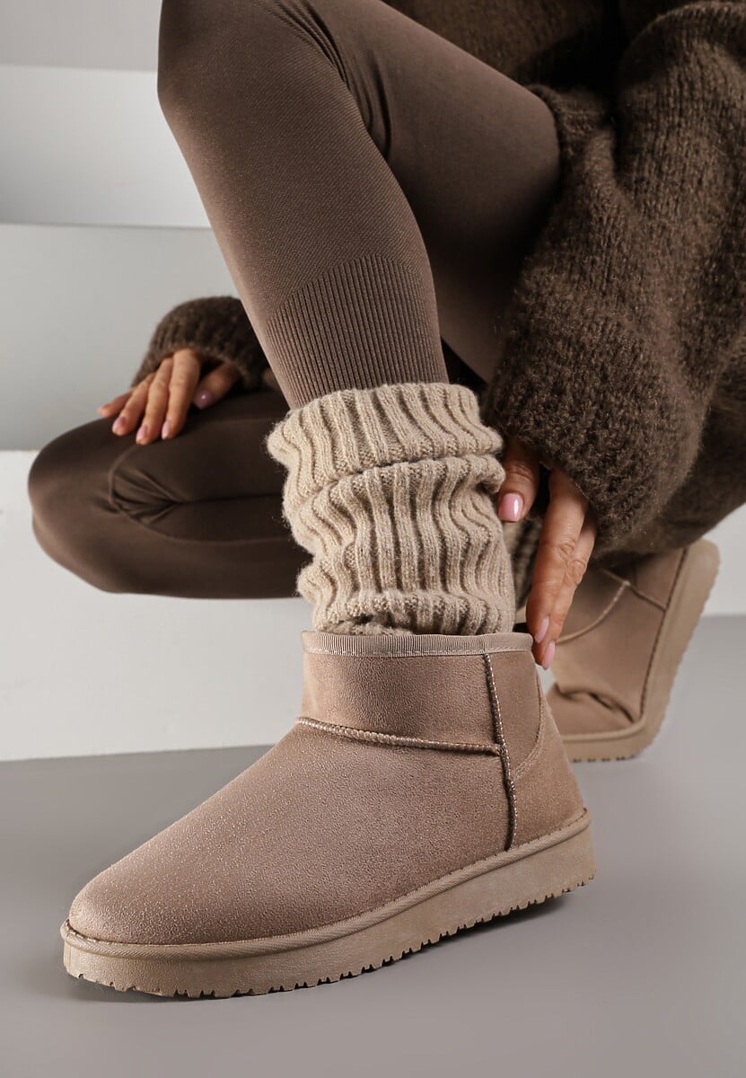 Beżowe Śniegowce z Niską Cholewką Retira