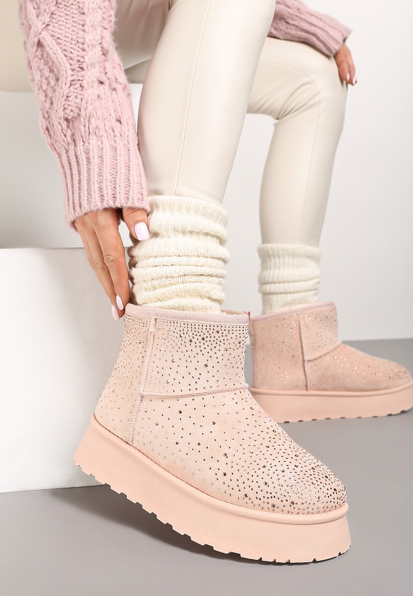 Różowe Płaskie Śniegowce z Ociepleniem Cyrkoniami i Przeszyciami Tamivea