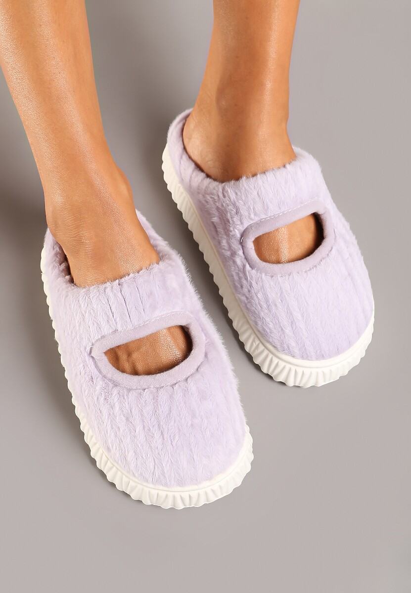Fioletowe Kapcie Pluszowe z Wycięciem na Nosku Tamiviela