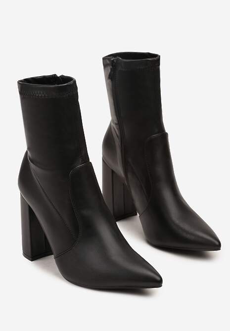 Czarne Botki Vices na Słupkowym Obcasie ze Szpiczastym Noskiem Tadevia