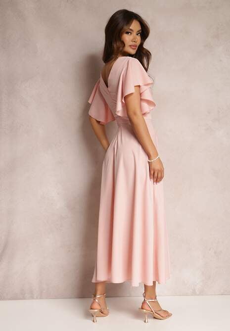 Różowa Sukienka o Rozkloszowanym Kroju z Falbanami Bouchard