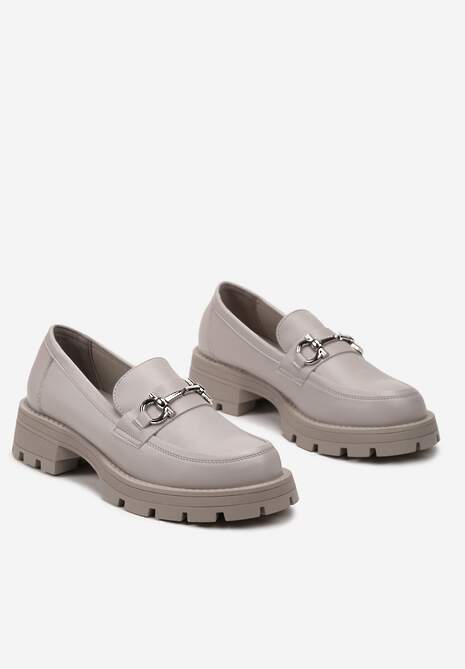 Jasnoszare Mokasyny Klasyczne na Grubej Podeszwie ze Skórzaną Wkładką Hecatema