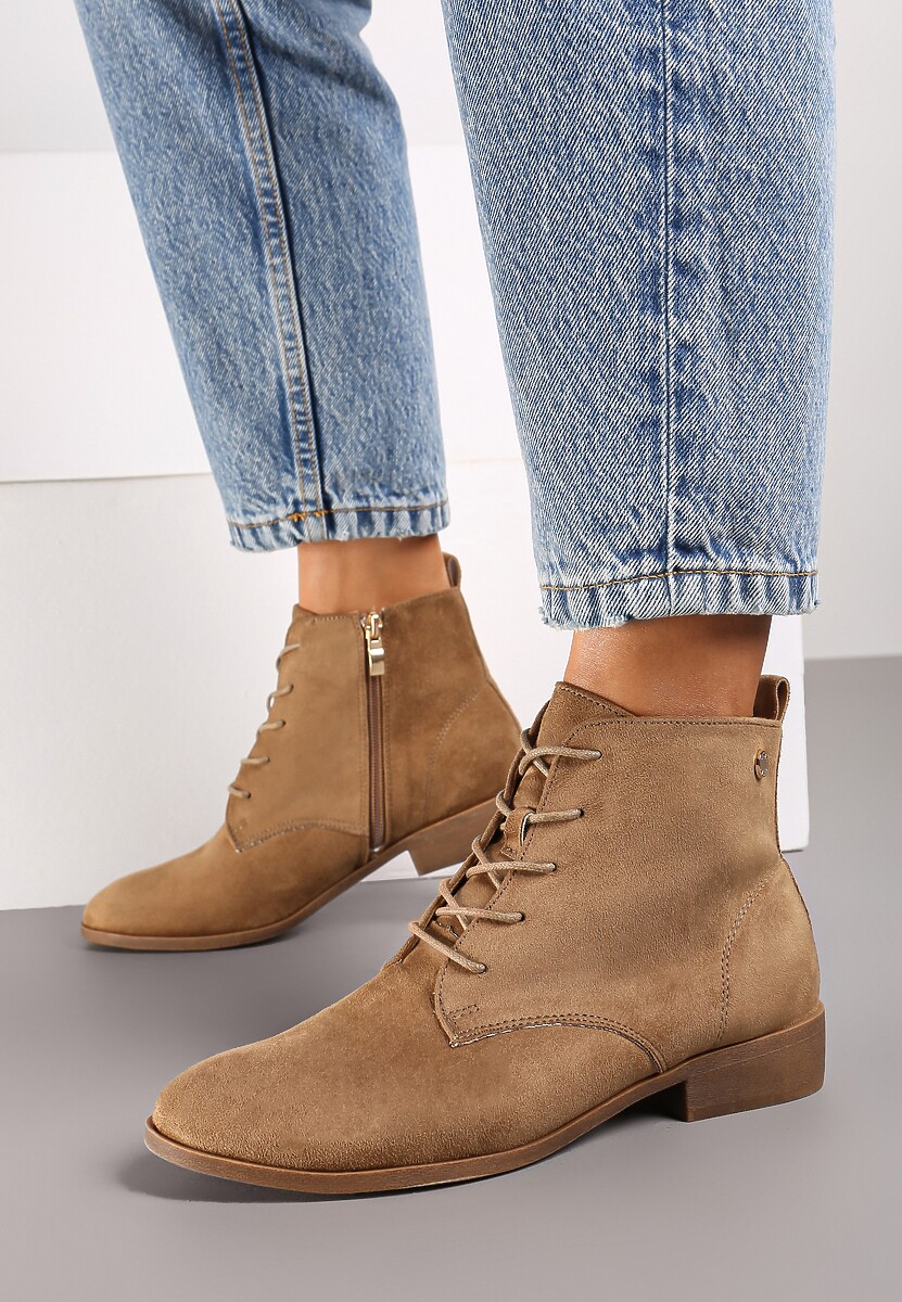 Czarne Wiązane Botki na Płaskiej Podeszwie Erithara