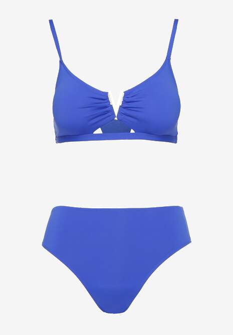 Niebieskie Bikini Majtki Figi i Biustonosz Ozdobiony Metaliczną Aplikacją Kinniela