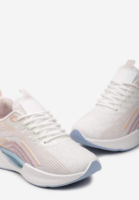 Biało-Różowe Buty Sportowe z Siateczki z Ozdobną Wstawką na Podeszwie Yllaria