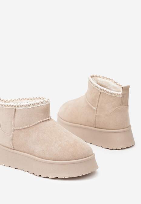 Beżowe Śniegowce na Platformie Ozdobione Haftem Deccaria