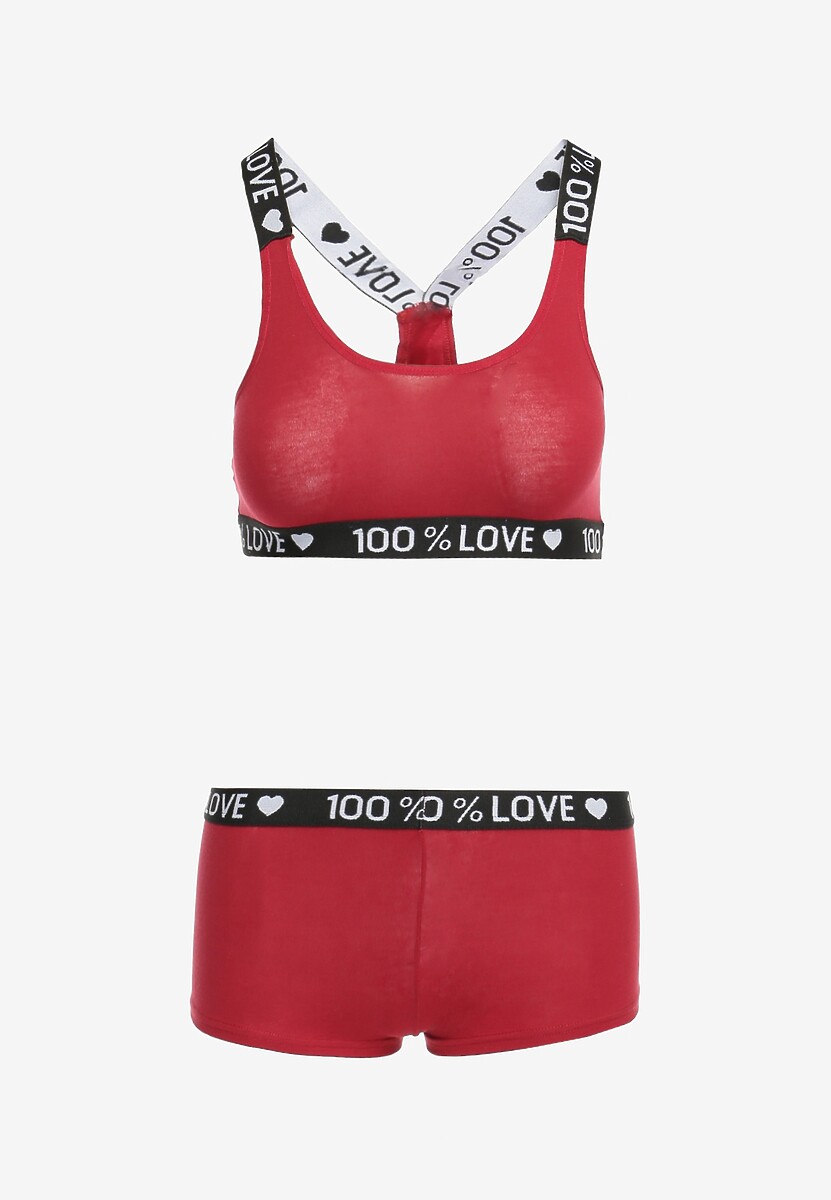 Bordowy Komplet Bielizny Sportowy Biustonosz Bokserki i Stringi Lutevia