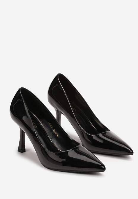 Czarne Lakierowane Szpilki ze Szpiczastym Noskiem Sileto