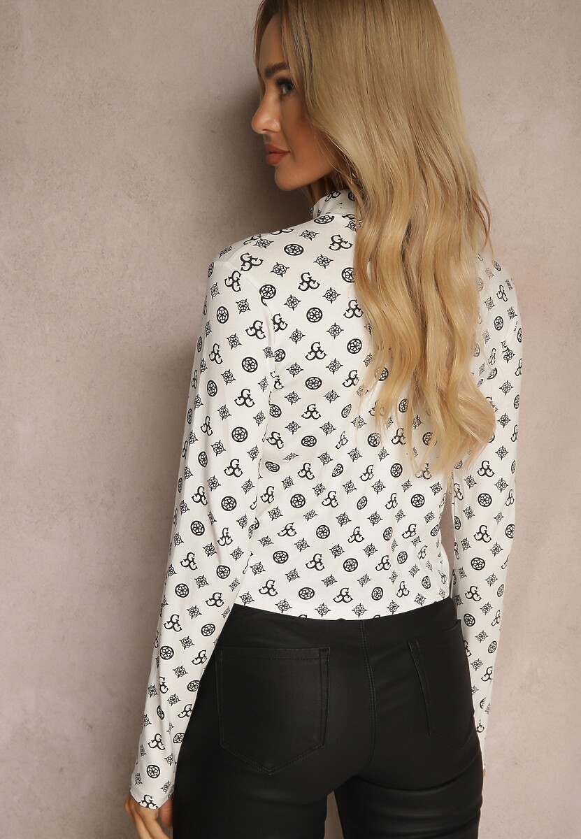 Biała Bawełniana Bluzka Ozdobiona Abstrakcyjnym Wzorem Steliora