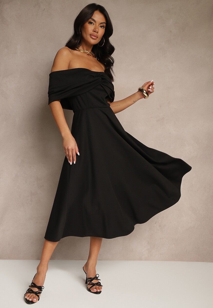 Brązowa Sukienka Rozkloszowana Ozdobiona Kokardą Odarra