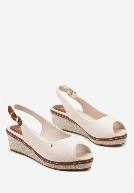 Beżowe Sandały na Plecionym Koturnie bez Pięty Danea