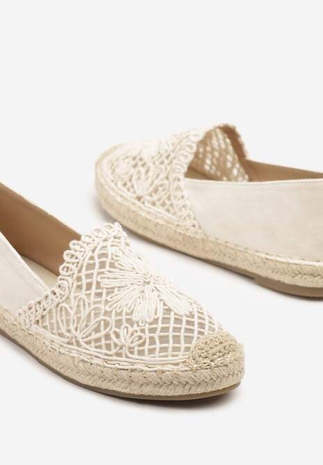 Beżowe Ażurowe Espadryle na Podeszwie z Plecionki Nusariana
