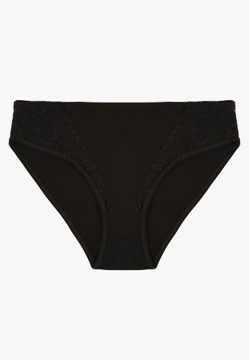 Czarne Majtki Figi z Bawełny z Ozdobną Koronką Ersenlia