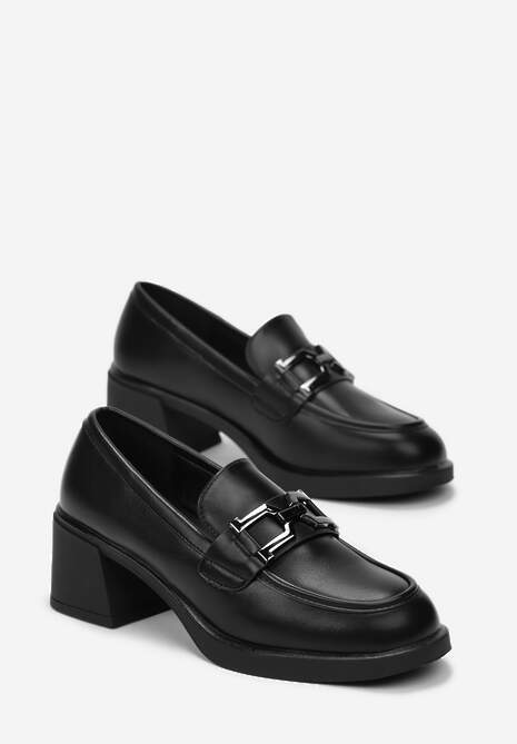 Czarne Mokasyny na Niskim Obcasie Aspandia