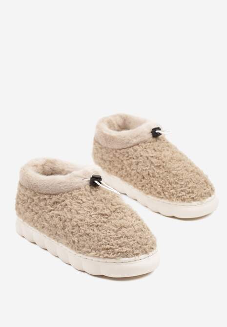 Ciemnobeżowe Kapcie Vices z Futerkiem i Dodatkowym Ściągaczem Calavina