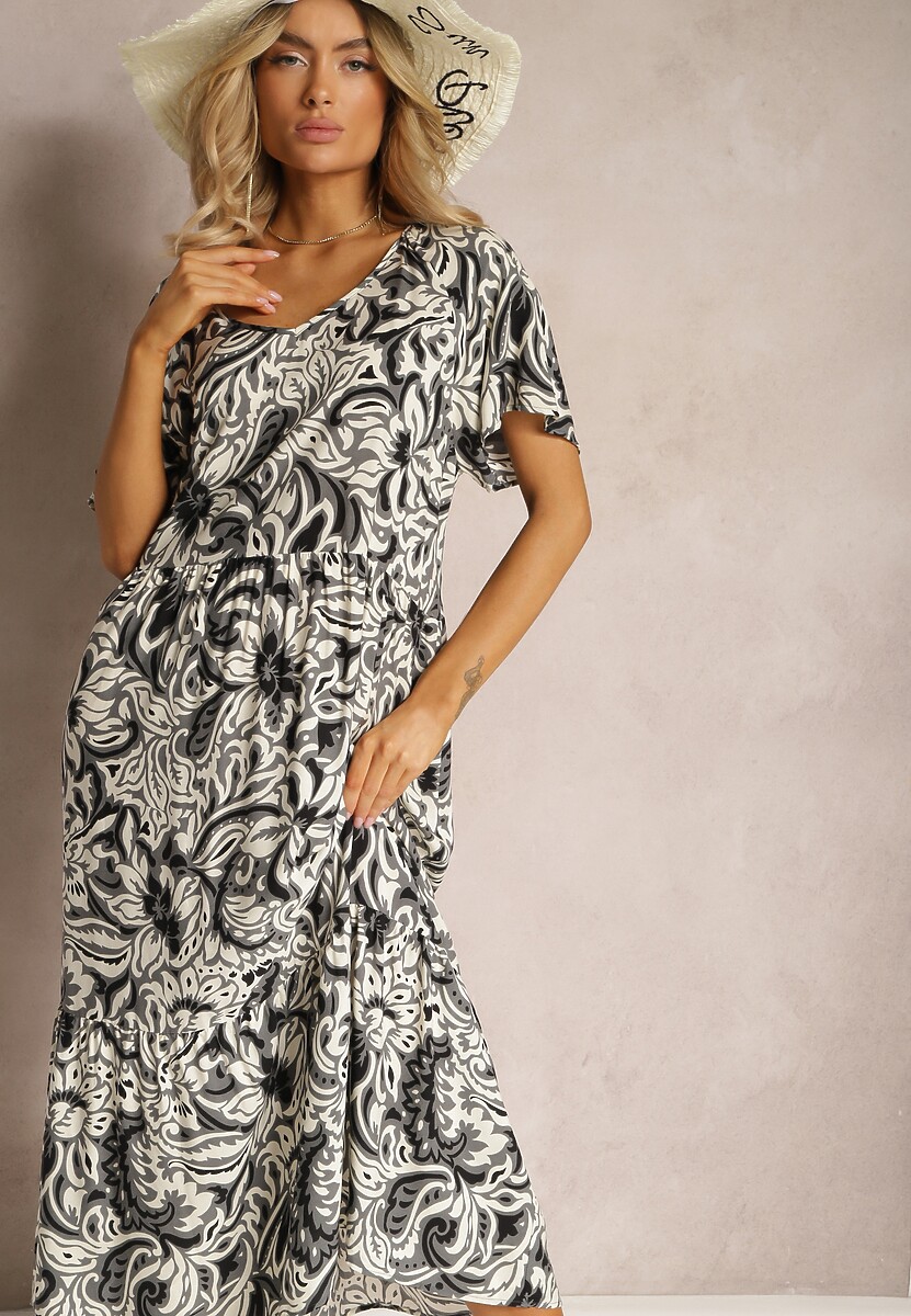 Różowa Sukienka z Wiskozy Zdobiona Falbankami z Krótkim Rękawem Danibella